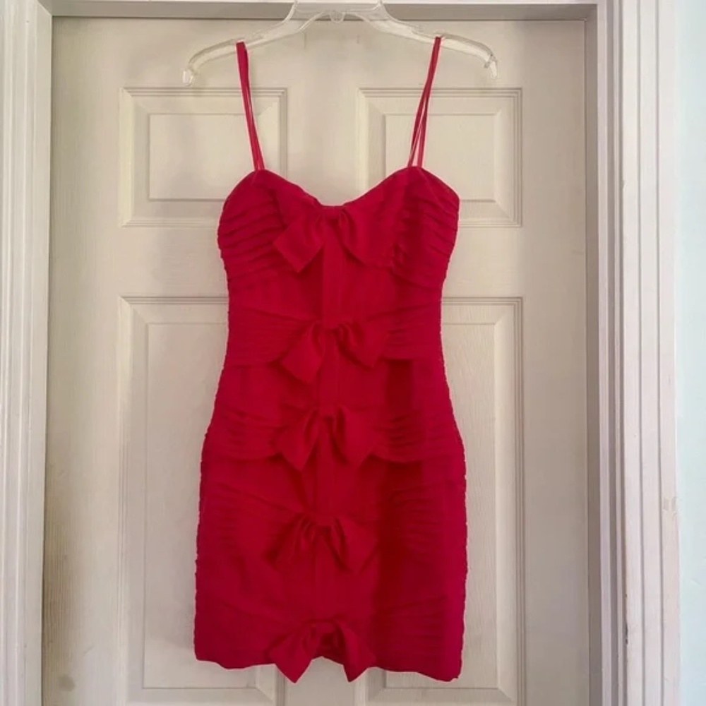 BCBG Red Bow Ruched  Mini Dress